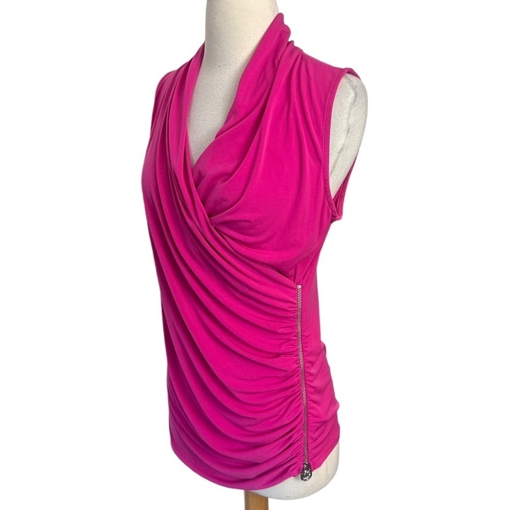 MICHAEL Michael Kors XL bright pink sleeveless fully ruched top w/ side zipper